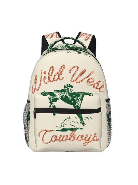 West Cowboys Print Eco-Friendly Casual Backpack, Water-Resistant Polyester Canvas Daypack with Smooth Zippers, Comfortable & Durable Travel Bag with Laptop Compartment