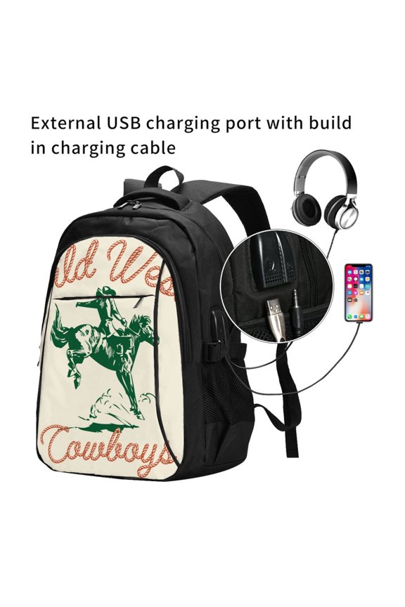 West Cowboys Print Travel Laptop Backpack,Slim Sturdy Laptops Backpack with USB Charging Port, Water Resistant College School Computer Bag