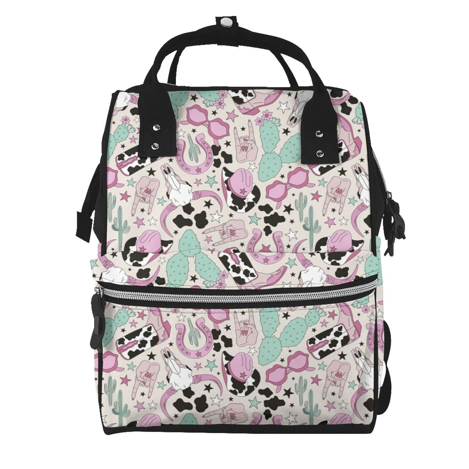 Ratiio West Cowgirl Disco Mummy Backpack - Waterproof Twill Canvas, Large Capacity Diaper Bag with Multiple Pockets and Adjustable Straps