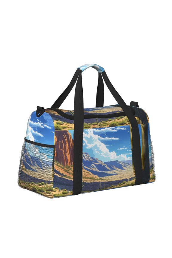 Western Desert Cactus Pattern Hand Travel Bag, Weekender Carry On for Women Men, Sports Gym Bag, Workout Duffel Bag, Overnight Shoulder Bag fit 15.6 Inch Laptop