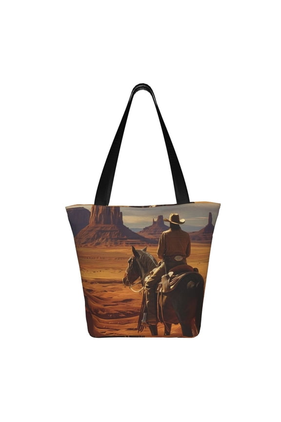 Western Desert Cowboy Cloud Print Shoulder Bag for Women, Polyester Crossbody Purse Lightweight Handbag for Daily Travel and Casual Use