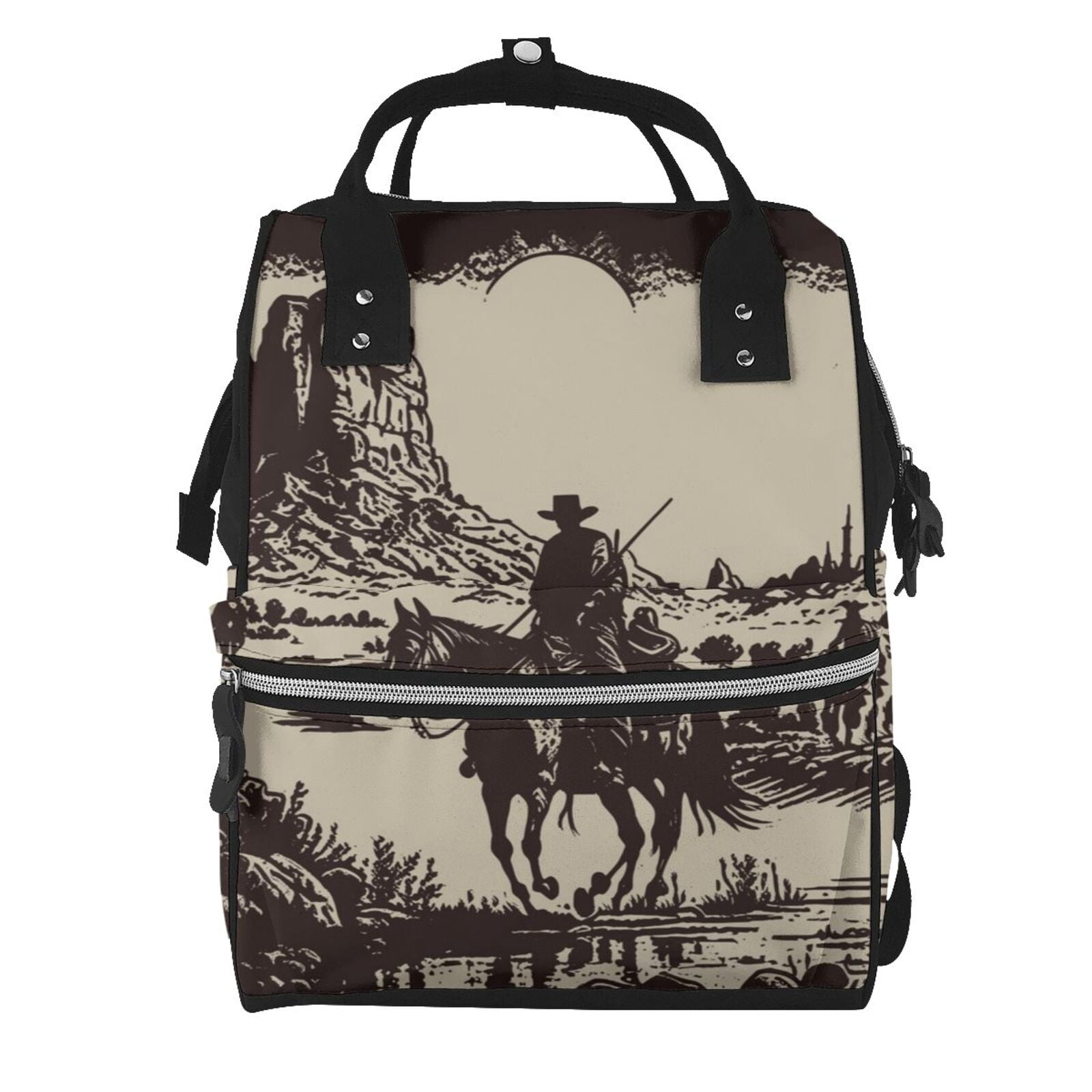 Ratiio Western Desert Cowboy Mummy Backpack - Waterproof Twill Canvas, Large Capacity Diaper Bag with Multiple Pockets and Adjustable Straps