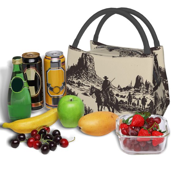 Ratiio Western Desert Cowboy Pattern Portable Insulation Lunch Bag, Insulated Food Delivery Bag, Meal Grocery Tote Insulation Bag Large Capacity Reusable Warming Bag