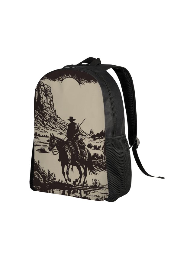 Western Desert Cowboy Print Backpack with Padded 15-inch Laptop Sleeve- Spacious and Durable Daypack for Work and Travel