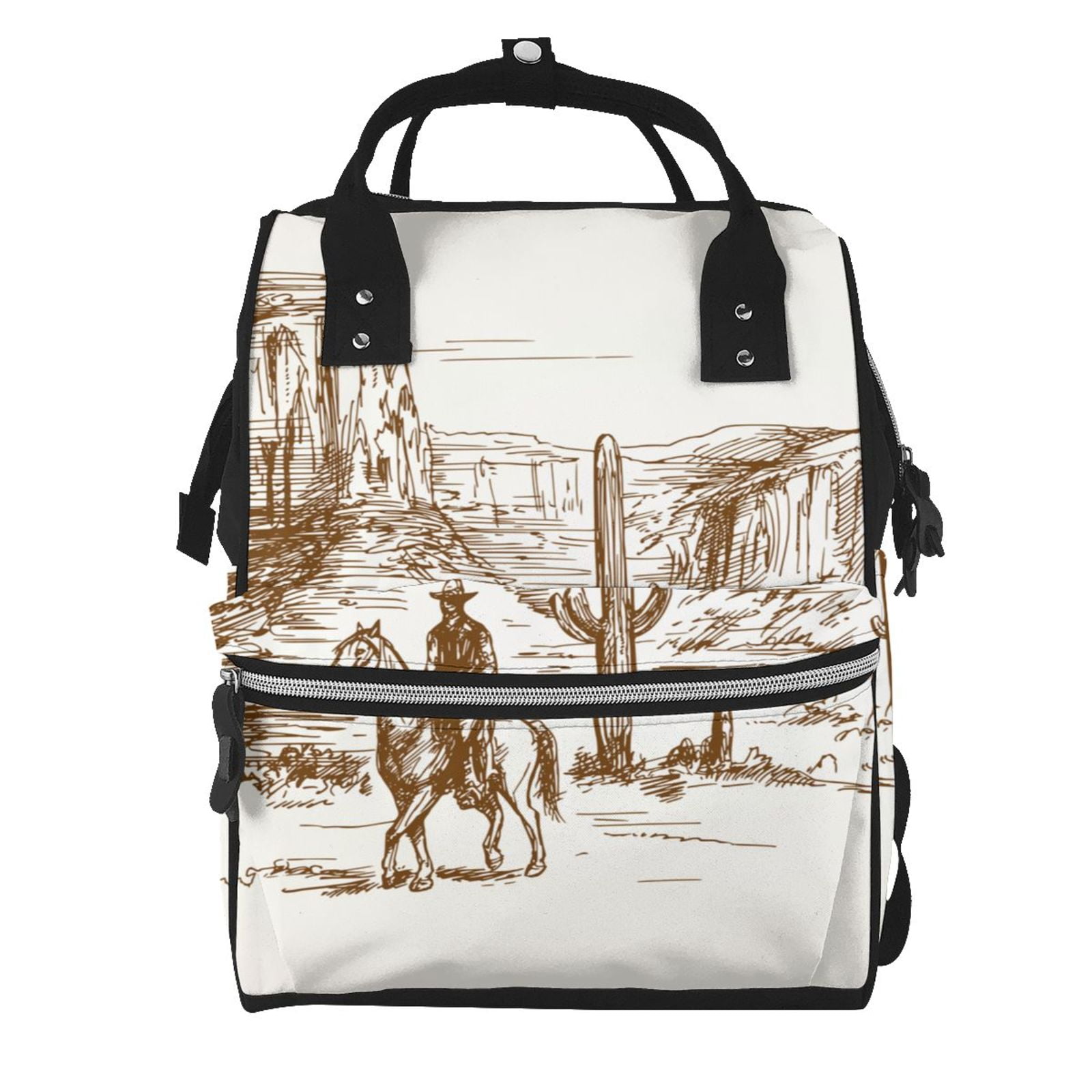 Ratiio Western Desert Cowboys Mummy Backpack - Waterproof Twill Canvas, Large Capacity Diaper Bag with Multiple Pockets and Adjustable Straps