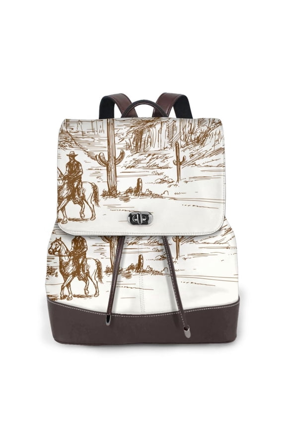 Western Desert Cowboys Pattern Womens Backpack Purse Leather Backpack Purse for Women Travel Fashion Backpack Designer Ladies Shoulder Bags