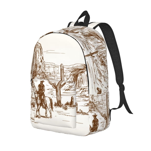 Ratiio Western Desert Cowboys Print Canvas Backpack for Women & Men Retro Aesthetic Rucksack Basic Backpack for High School/College Students Travel Laptop Bag