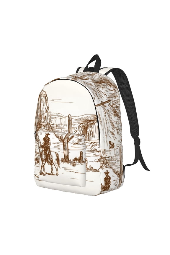 Western Desert Cowboys Print Canvas Backpack for Women & Men Retro Aesthetic Rucksack Basic Backpack for High School/College Students Travel Laptop Bag