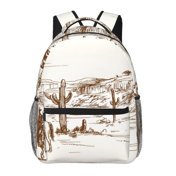 Ratiio Western Desert Cowboys Print Eco-Friendly Casual Backpack, Water-Resistant Polyester Canvas Daypack with Smooth Zippers, Comfortable & Durable Travel Bag with Laptop Compartment