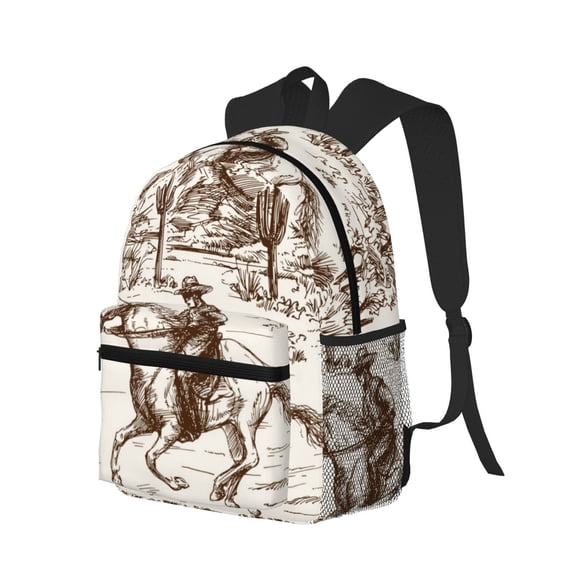 Ratiio Western Desert Cowboys3 Print Casual Backpack for Men and Women, Water Resistant Oxford Fabric School Bag Lightweight Travel Daypack