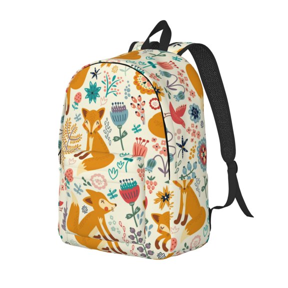 Ratiio Whimsical Fox Floral Garden Print Canvas Backpack for Women & Men Retro Aesthetic Rucksack Basic Backpack for High School/College Students Travel Laptop Bag