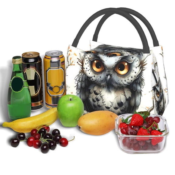 Ratiio Whimsical Owl On Branch Pattern Portable Insulation Lunch Bag, Insulated Food Delivery Bag, Meal Grocery Tote Insulation Bag Large Capacity Reusable Warming Bag