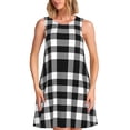 thumbnail image 1 of Ratiio White And Black Plaid Pattern Women's Sleeveless Dress - Casual Summer Dress with Pockets, Above Knee Length, Round Neck, Ideal for Beach, Vacation, Work, 1 of 8