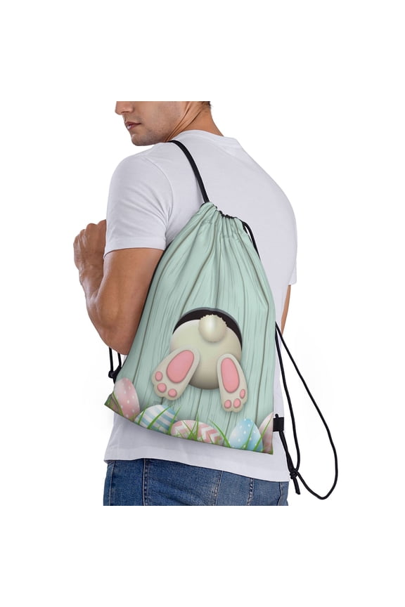 White Bunny Bottom And Easter Eggs Print Drawstring Backpack Bag Sport Gym Sackpack Heavy Duty String Backpack for Men Women