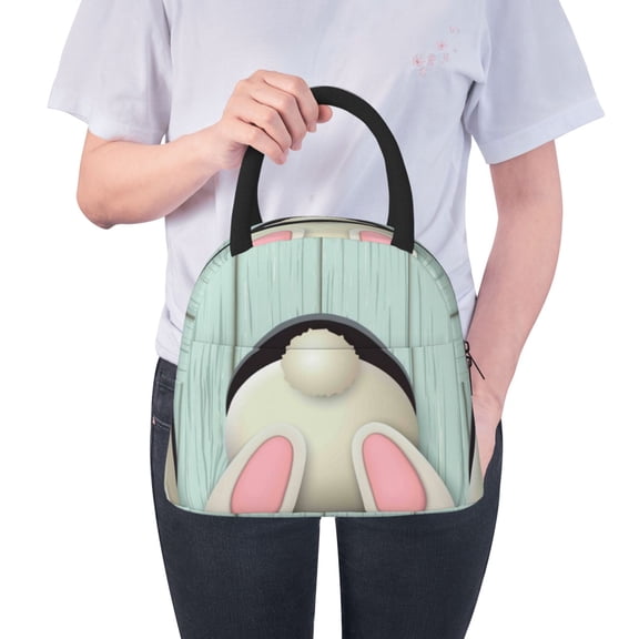 Ratiio White Bunny Bottom And Easter Eggs Print Insulated Lunch Bag Women Reusable Lunch Box with Pocket for Work Picnic Travel
