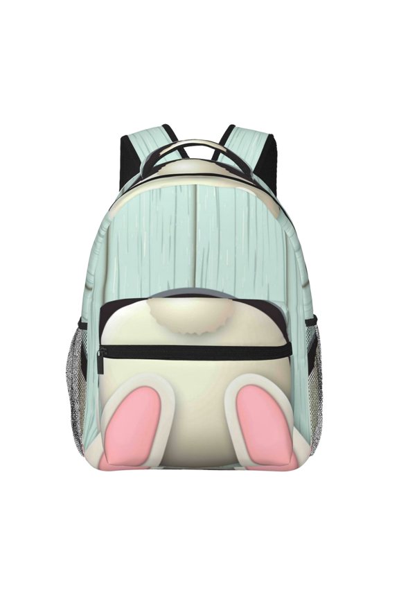 White Bunny Bottom And Easter Eggs Print Eco-Friendly Casual Backpack, Water-Resistant Polyester Canvas Daypack with Smooth Zippers, Comfortable & Durable Travel Bag with Laptop Compartment