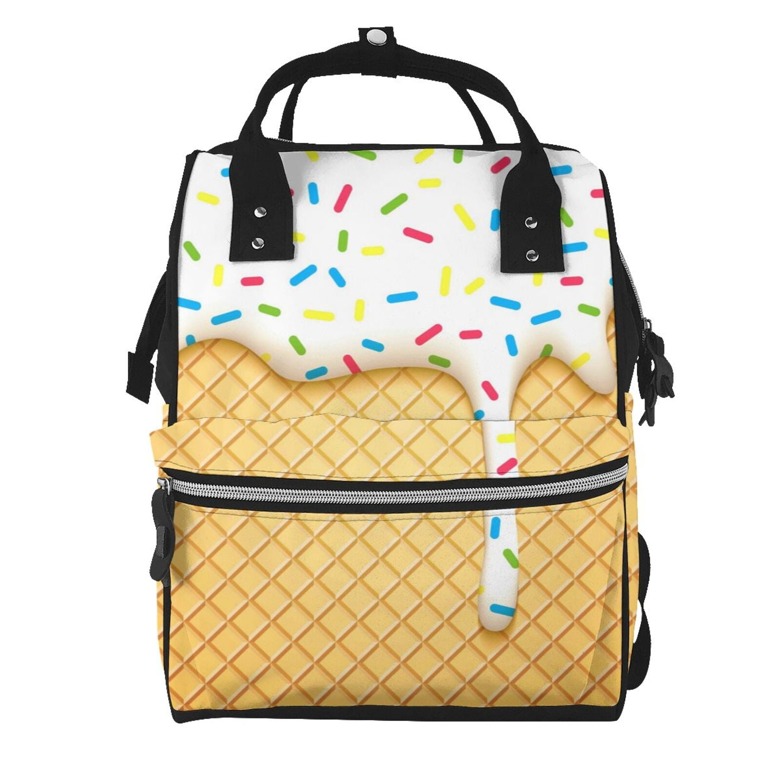 Ratiio White Ice Cream Mummy Backpack - Waterproof Twill Canvas, Large Capacity Diaper Bag with Multiple Pockets and Adjustable Straps