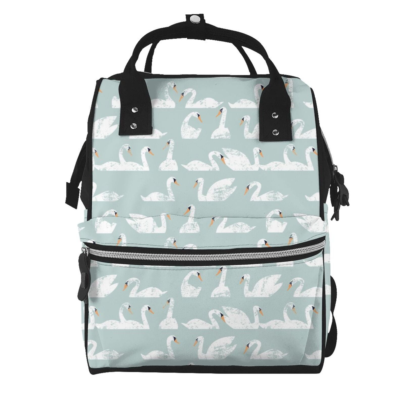Ratiio White Swan Mummy Backpack - Waterproof Twill Canvas, Large Capacity Diaper Bag with Multiple Pockets and Adjustable Straps