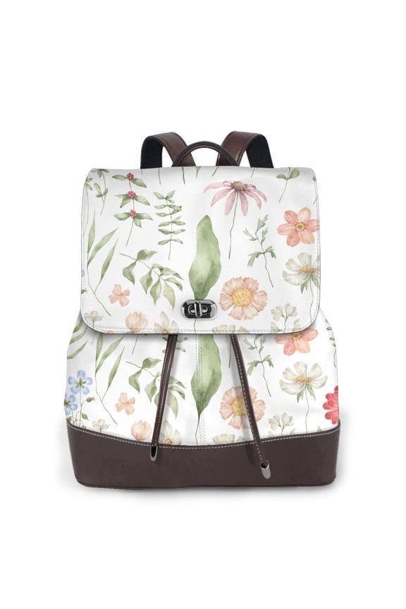 Wildflower Watercolor 2 Pattern Womens Backpack Purse Leather Backpack Purse for Women Travel Fashion Backpack Designer Ladies Shoulder Bags