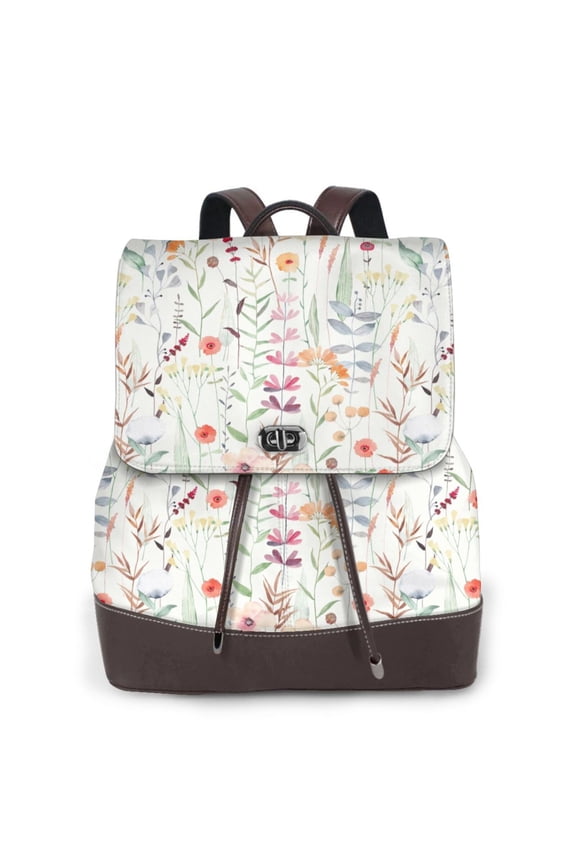 Wildflower Watercolor 4 Pattern Womens Backpack Purse Leather Backpack Purse for Women Travel Fashion Backpack Designer Ladies Shoulder Bags