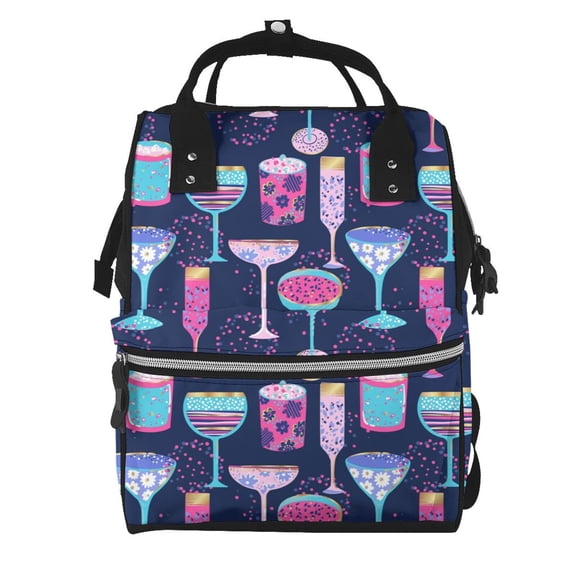 Ratiio Wine Glasses And Cocktails Mummy Backpack - Waterproof Twill Canvas, Large Capacity Diaper Bag with Multiple Pockets and Adjustable Straps