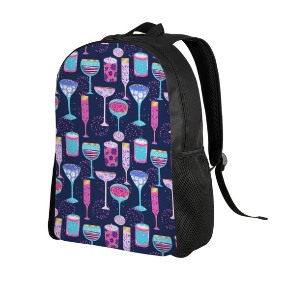 Ratiio Wine Glasses And Cocktails Print Backpack with Padded 15-inch Laptop Sleeve- Spacious and Durable Daypack for Work and Travel