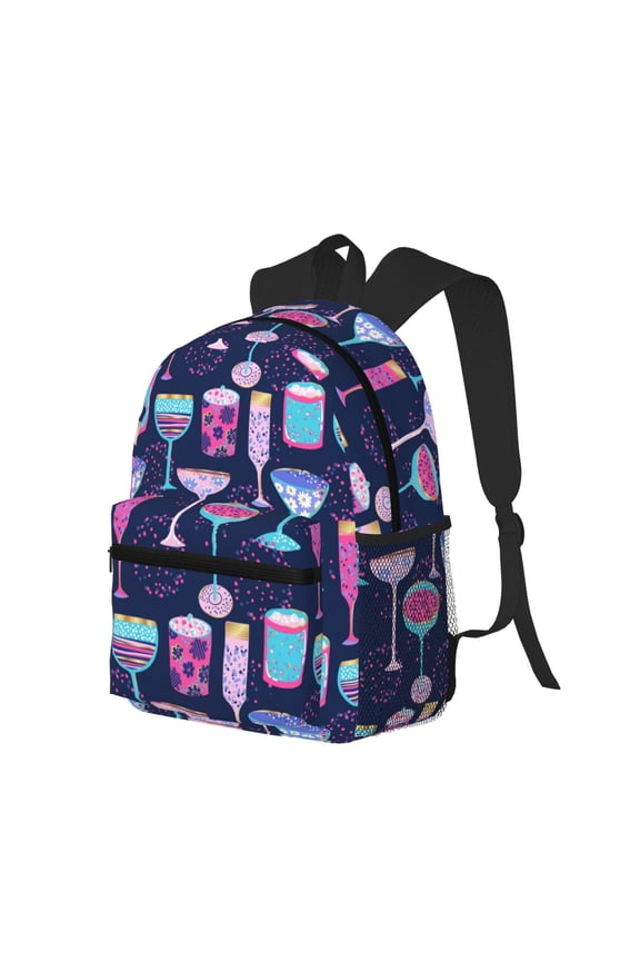 Wine Glasses And Cocktails Print Casual Backpack for Men and Women, Water Resistant Oxford Fabric School Bag Lightweight Travel Daypack