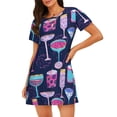 thumbnail image 1 of Ratiio Wine Glasses And Cocktails Print Women's Short-sleeved Nightdress - Casual A-line Sleeveless Sleepwear Dress for Summer, Comfortable and Breathable, 1 of 8