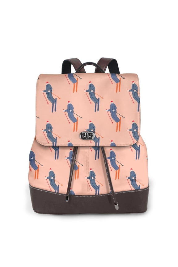 Winter Skiing Adventure Pattern Womens Backpack Purse Leather Backpack Purse for Women Travel Fashion Backpack Designer Ladies Shoulder Bags