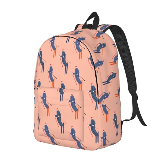 Ratiio Winter Skiing Adventure Print Canvas Backpack for Women & Men Retro Aesthetic Rucksack Basic Backpack for High School/College Students Travel Laptop Bag