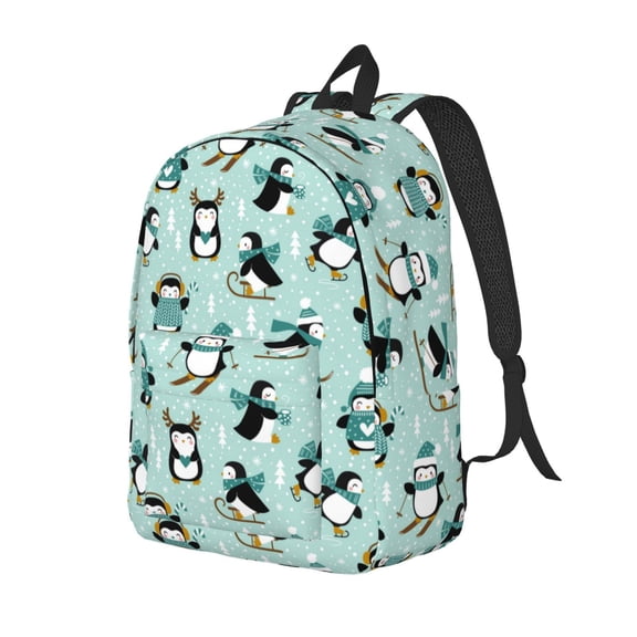 Ratiio Winter Skiing Penguin Print Canvas Backpack for Women & Men Retro Aesthetic Rucksack Basic Backpack for High School/College Students Travel Laptop Bag