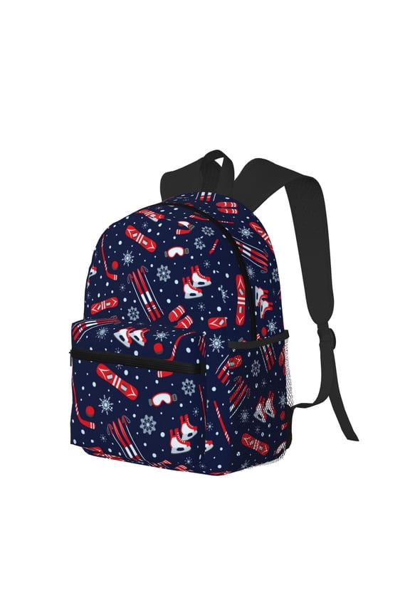Winter Skiing Snowflakes Print Casual Backpack for Men and Women, Water Resistant Oxford Fabric School Bag Lightweight Travel Daypack