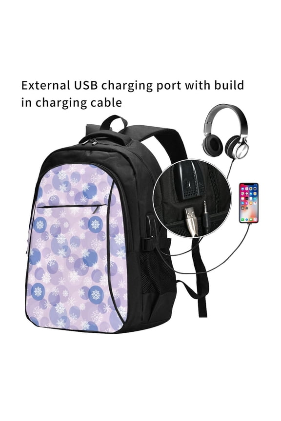 Winter With Snowflakes Print Travel Laptop Backpack,Slim Sturdy Laptops Backpack with USB Charging Port, Water Resistant College School Computer Bag