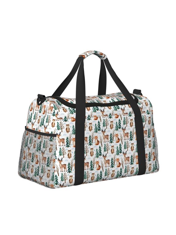 Winter Woodland Friends Pattern Hand Travel Bag, Weekender Carry On for Women Men, Sports Gym Bag, Workout Duffel Bag, Overnight Shoulder Bag fit 15.6 Inch Laptop