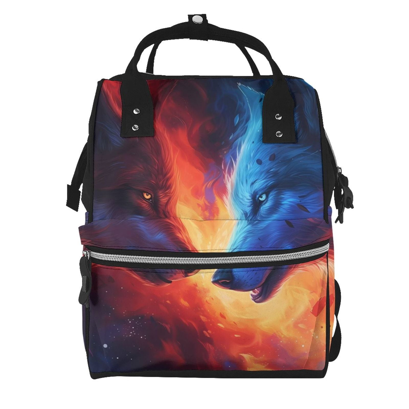 Ratiio Wolf Mummy Backpack - Waterproof Twill Canvas, Large Capacity Diaper Bag with Multiple Pockets and Adjustable Straps