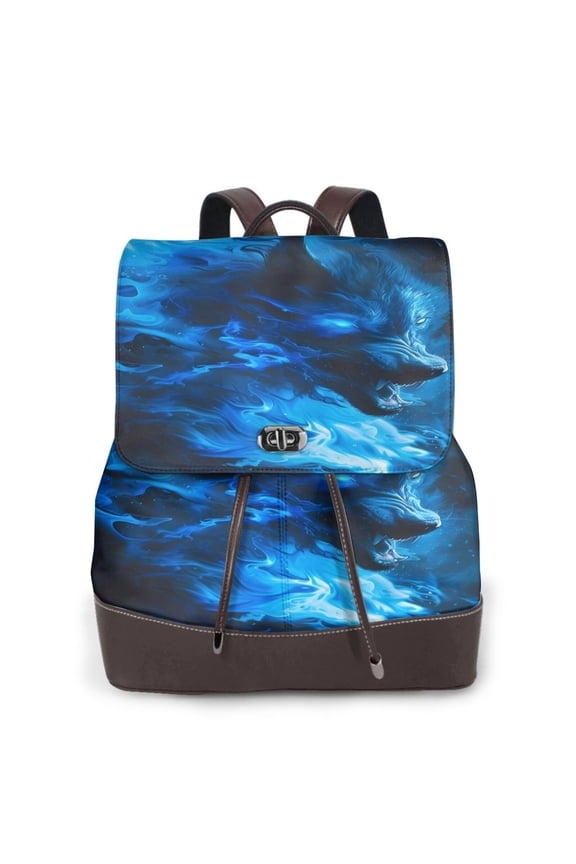 Wolf Pattern Womens Backpack Purse Leather Backpack Purse for Women Travel Fashion Backpack Designer Ladies Shoulder Bags