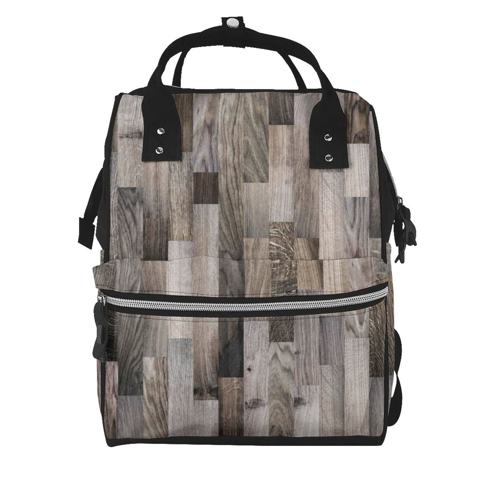 Ratiio Wooden Texture Mummy Backpack - Waterproof Twill Canvas, Large Capacity Diaper Bag with Multiple Pockets and Adjustable Straps