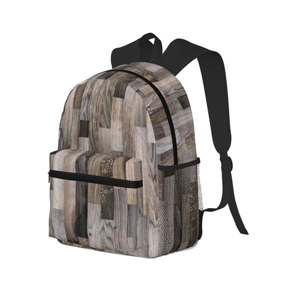 Ratiio Wooden Texture Print Casual Backpack for Men and Women, Water Resistant Oxford Fabric School Bag Lightweight Travel Daypack