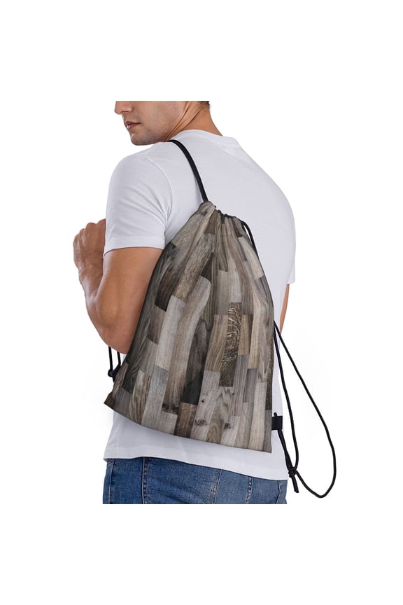 Wooden Texture Print Drawstring Backpack Bag Sport Gym Sackpack Heavy Duty String Backpack for Men Women