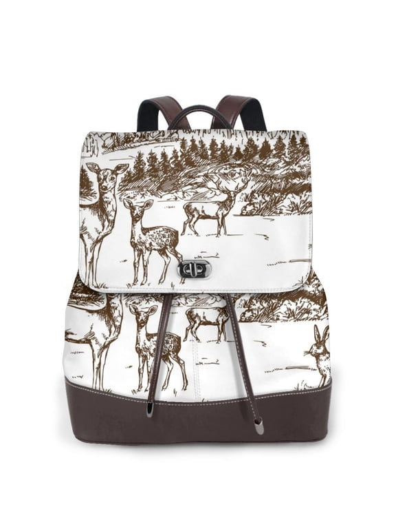 Woodland Forest With Deers Pattern Womens Backpack Purse Leather Backpack Purse for Women Travel Fashion Backpack Designer Ladies Shoulder Bags