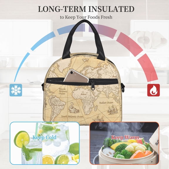 Ratiio World Map Pattern Lunch Bag ,Insulated Lunch Box, Small Leakproof Cooler Food Lunch Containers Reusable High Capacity Lunch Tote Bags