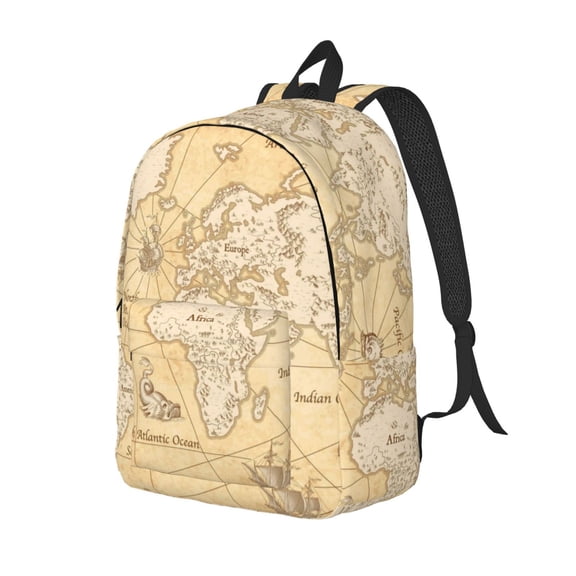Ratiio World Map Print Canvas Backpack for Women & Men Retro Aesthetic Rucksack Basic Backpack for High School/College Students Travel Laptop Bag