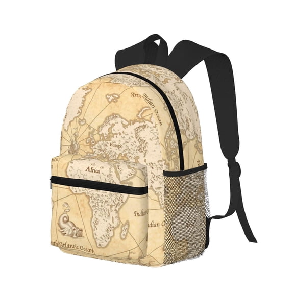 Ratiio World Map Print Casual Backpack for Men and Women, Water Resistant Oxford Fabric School Bag Lightweight Travel Daypack
