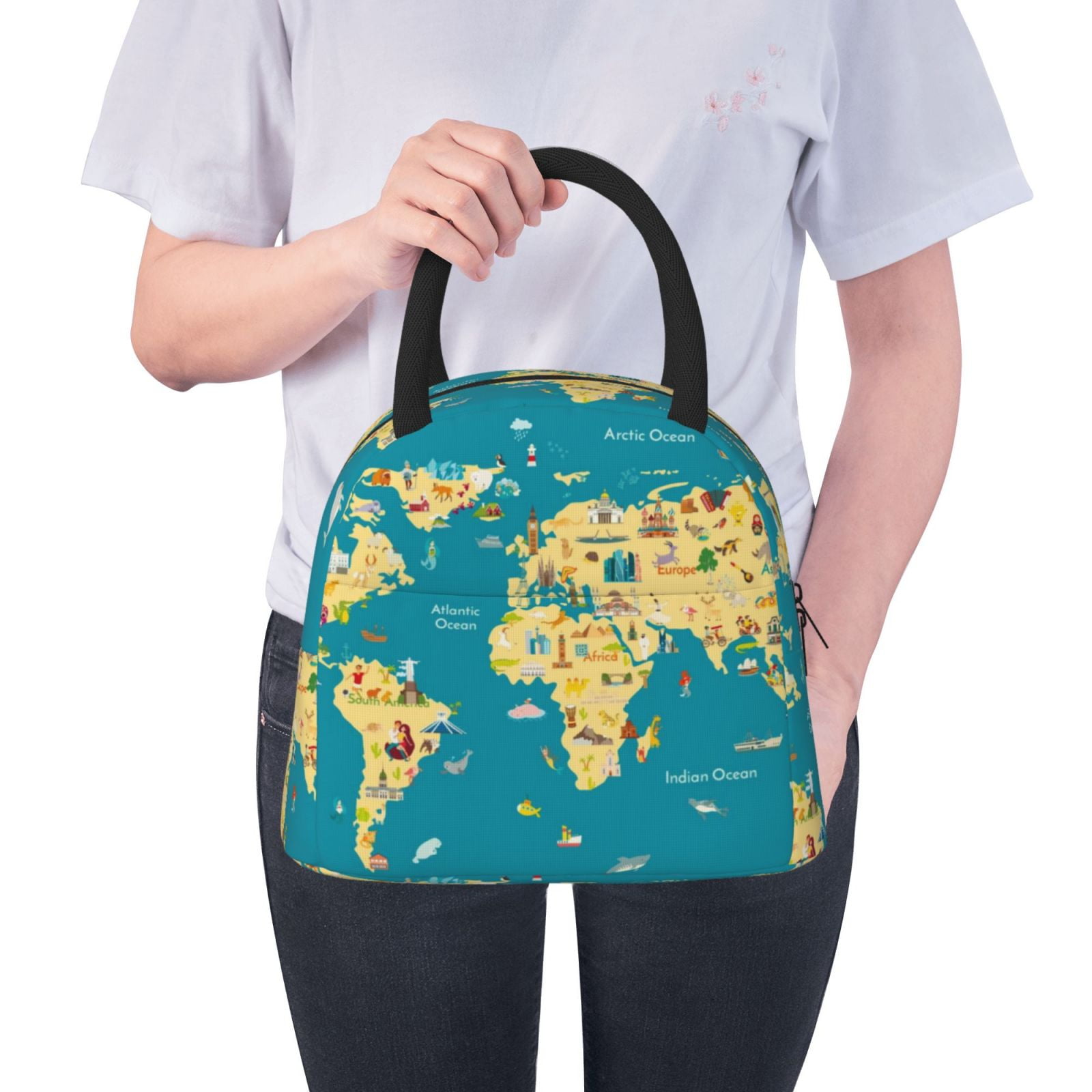 Ratiio World Map With Landmarks Print Insulated Lunch Bag Women ...