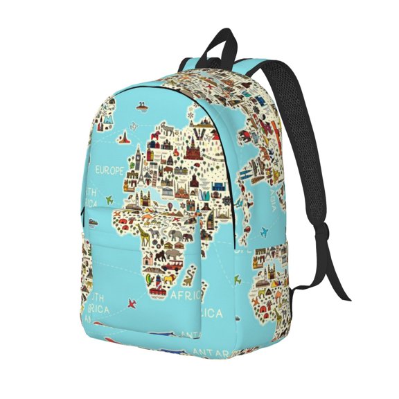 Ratiio World Travel Line Icons Map Print Canvas Backpack for Women & Men Retro Aesthetic Rucksack Basic Backpack for High School/College Students Travel Laptop Bag