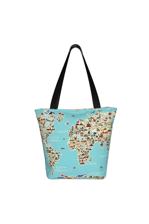 World Travel Line Icons Map Print Shoulder Bag for Women, Polyester Crossbody Purse Lightweight Handbag for Daily Travel and Casual Use