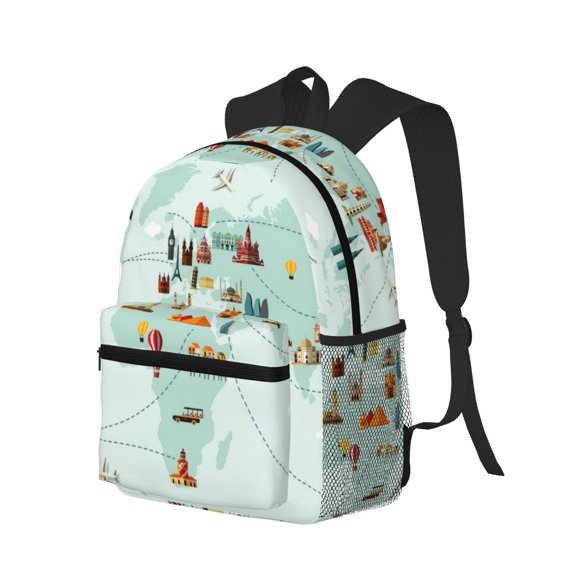 Ratiio World Travel Map Print Casual Backpack for Men and Women, Water Resistant Oxford Fabric School Bag Lightweight Travel Daypack