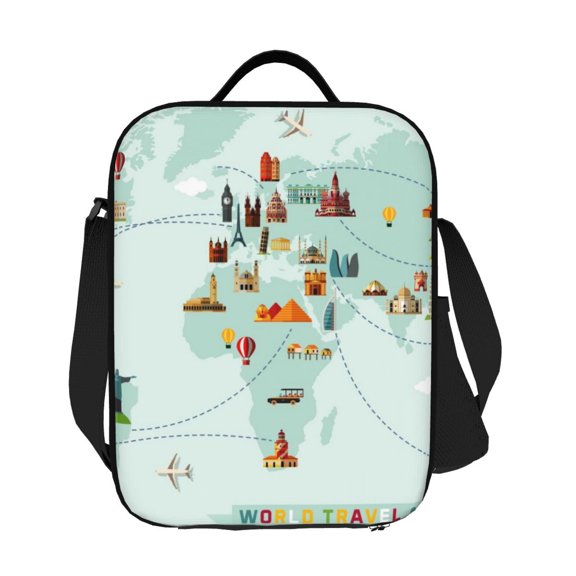 Ratiio World Travel Map Print Lunch Box - Reusable Lunch Bag Men Adult Women- Insulated LunchBox