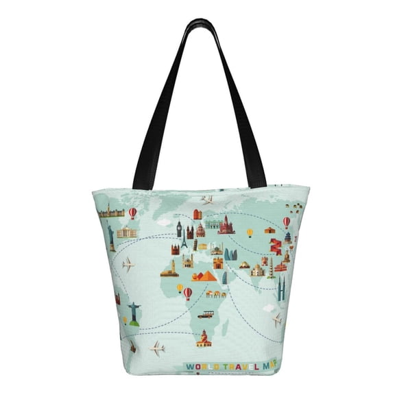 Ratiio World Travel Map Print Shoulder Bag for Women, Polyester Crossbody Purse Lightweight Handbag for Daily Travel and Casual Use