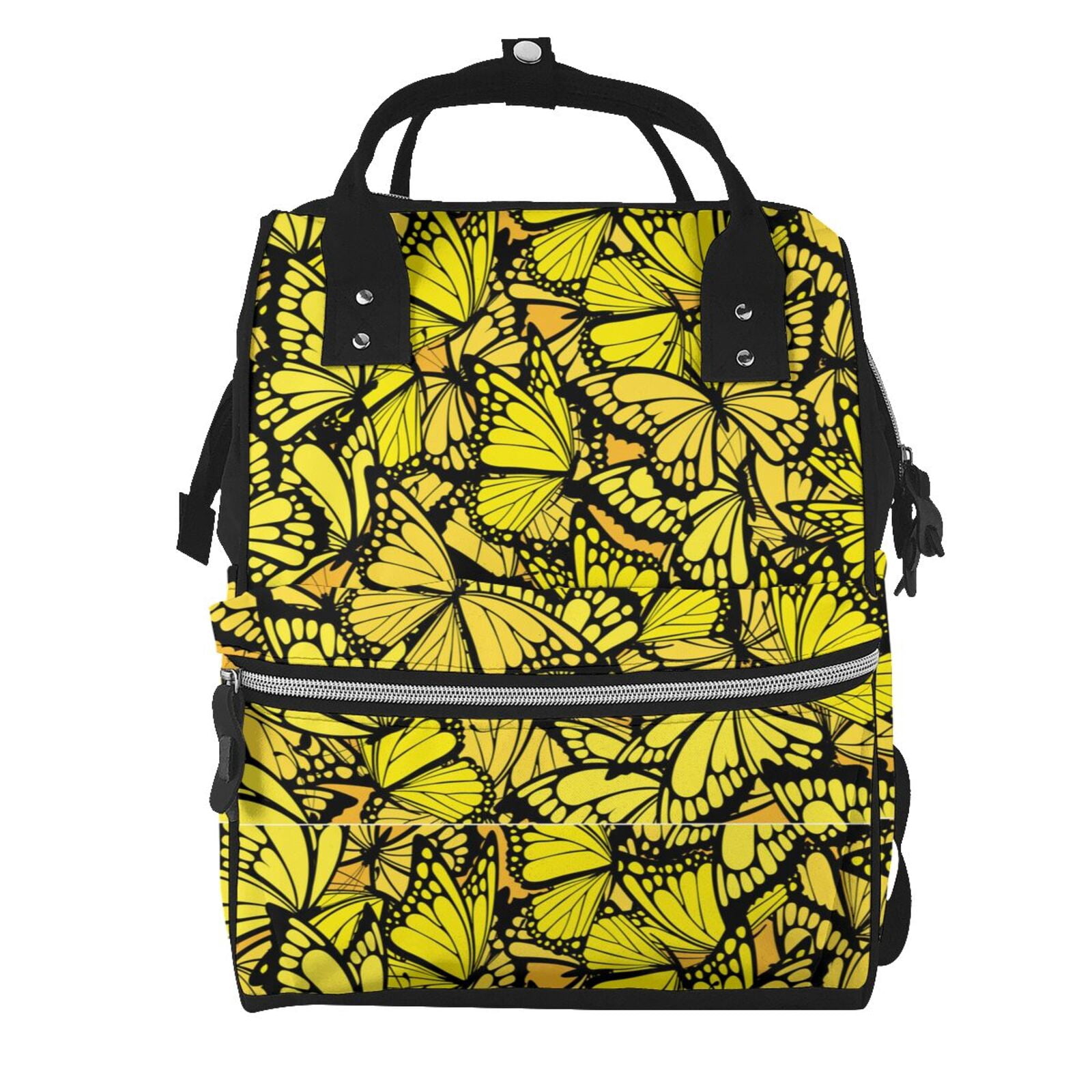 Ratiio Yellow Butterflies Mummy Backpack - Waterproof Twill Canvas, Large Capacity Diaper Bag with Multiple Pockets and Adjustable Straps